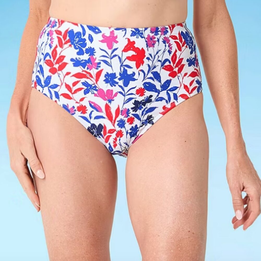 Liz Claiborne Comfort Waistband Floral Brief Bikini Swimsuit Bottom , Size 16